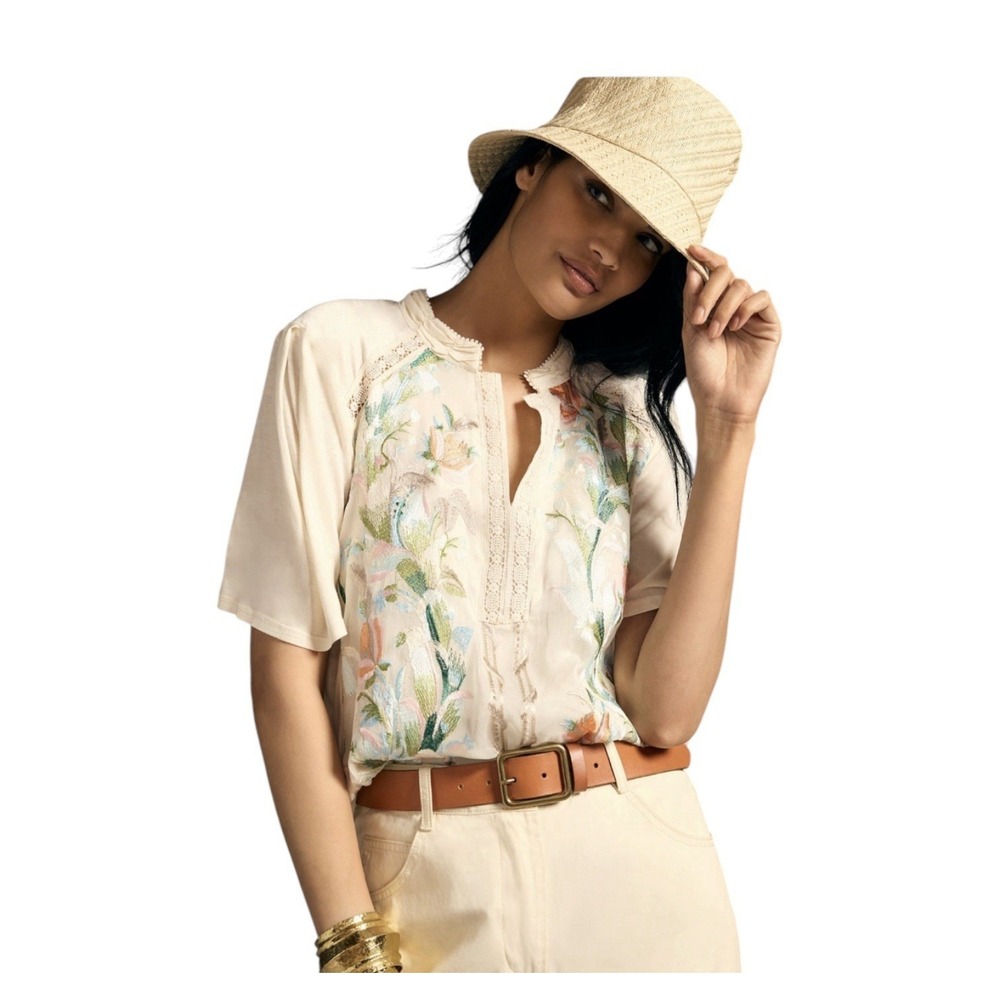 NEW Anthropologie Tiny Top Women's Medium Embroidered Short Sleeve MSRP $ 98